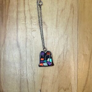 Artistic Colorful Mosaic STERLING Pendant Necklace